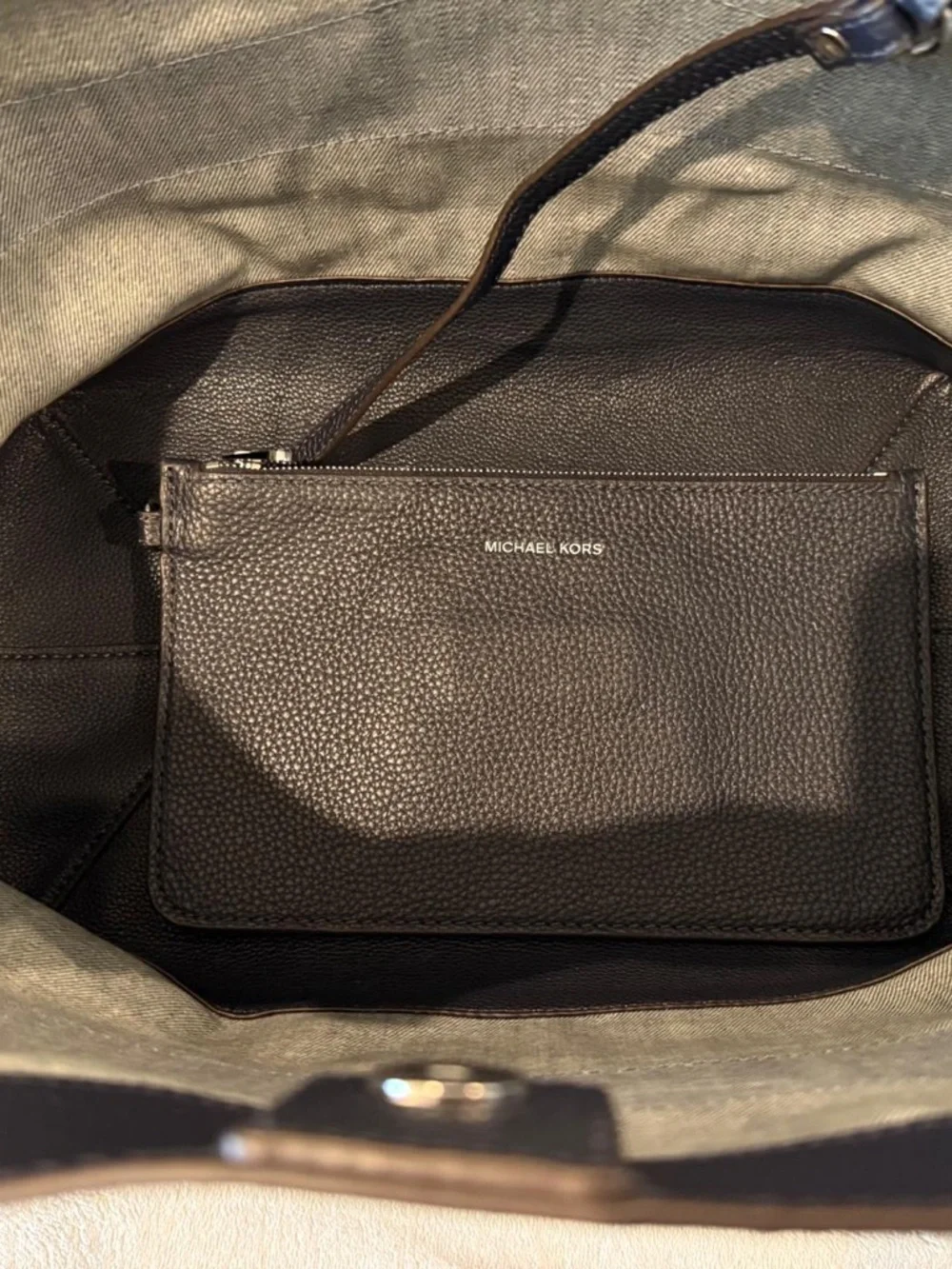 Michael Kors Navy  blue and light denim Striped Tote with Tassel Charm - Picture 2 of 6